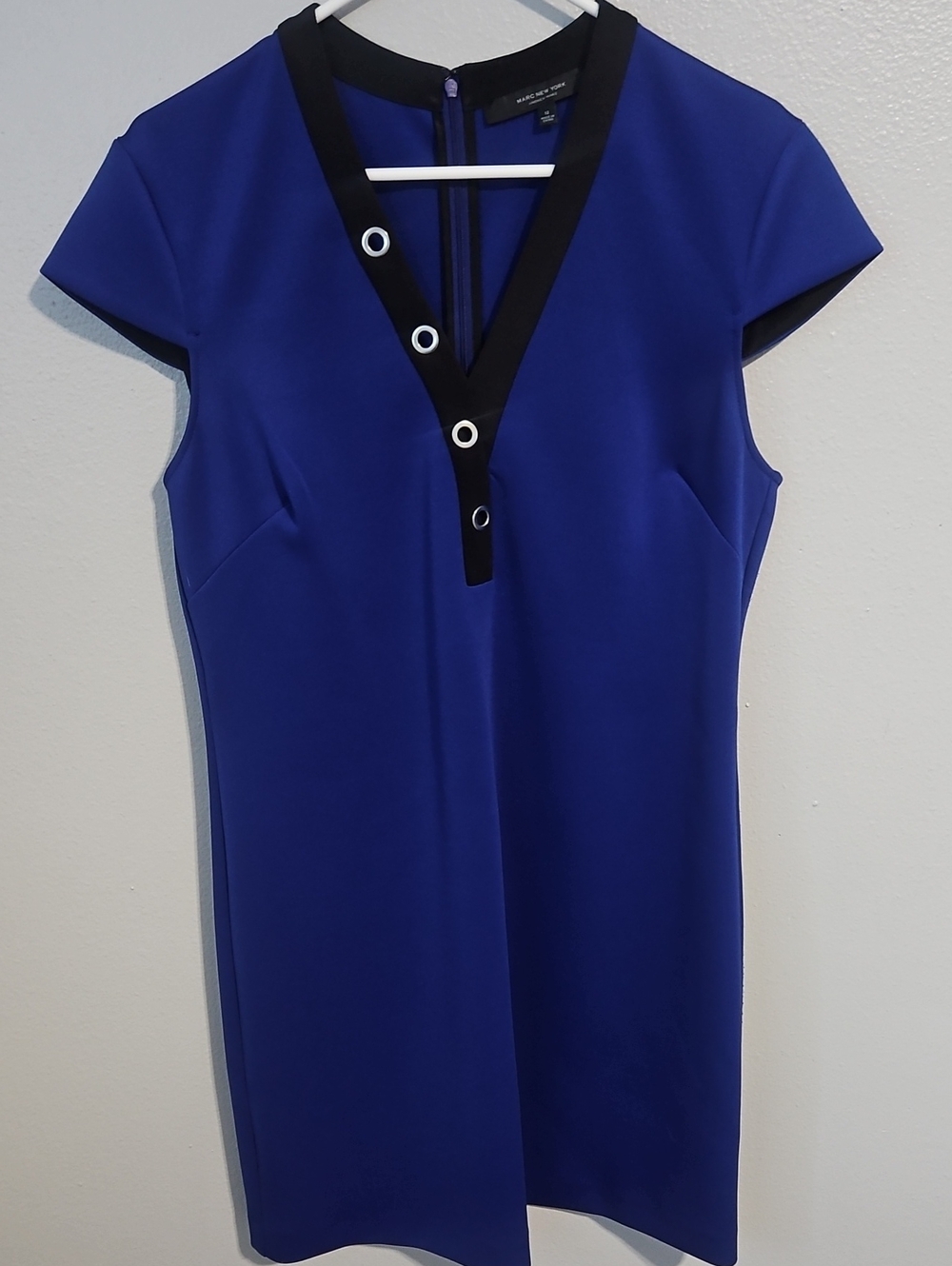 Marc New York Royal Blue V-Neck Shift Dress with Black Trim